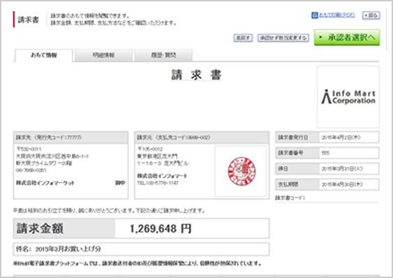 受取側が見る請求書 イメージ画面